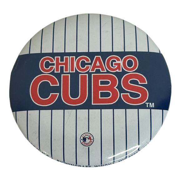 Vintage MLB Chicago Cubs 1980s Pinstripe Pinback Button - Picture 1 of 4